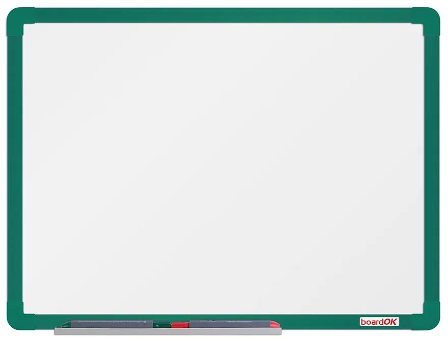 Biela magnetická popisovacia tabuľa boardOK, 600 x 450 mm, zelený rám