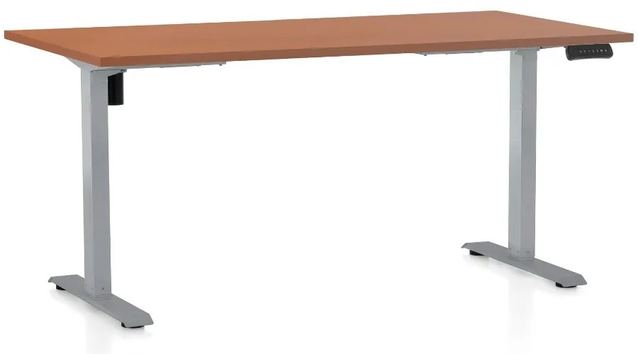 Výškovo nastaviteľný stôl OfficeTech B, 160 x 80 cm, sivá podnož, čerešňa