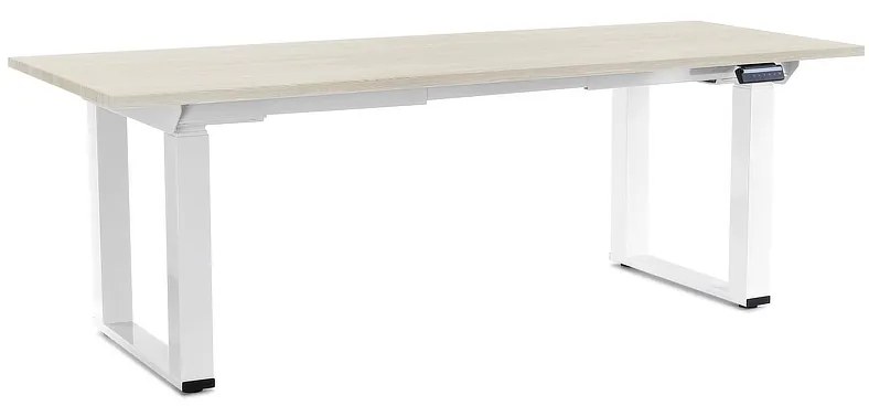 Výškovo nastaviteľný stôl OfficeTech Strong 200 x 80 cm, biela podnož, biely jaseň