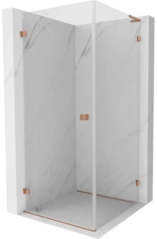 Mexen Lunar-B L sklápací sprchový kút ľavý 90 x 90 cm, číre sklo, medená matná, 832L-090-090-65-00-L