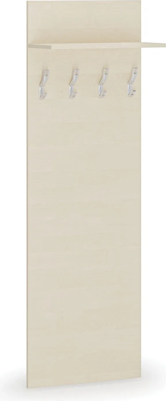 Vešiaková stena HORIZONT, 4 háčiky, polica, roky vodorovne, breza