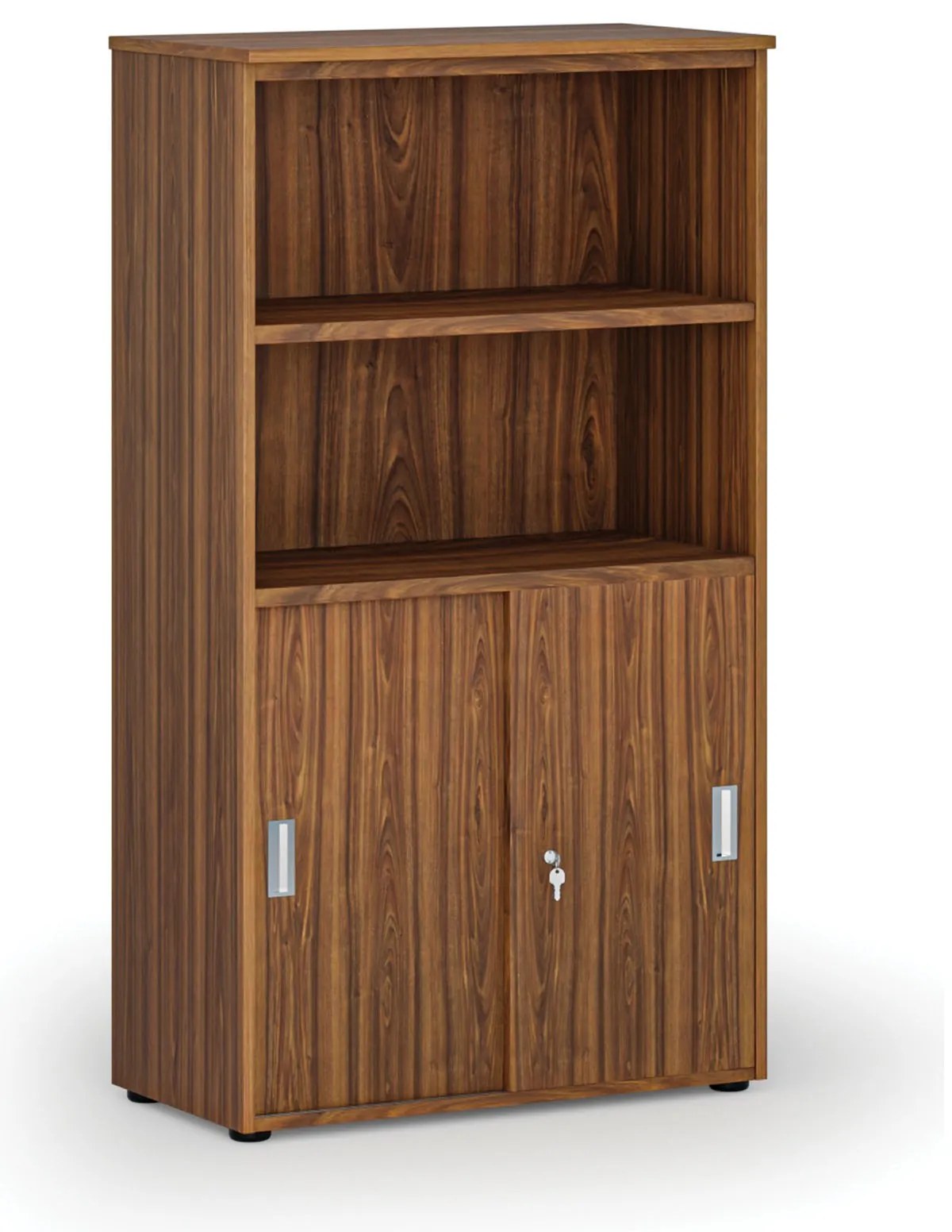 Kombinovaná kancelárska skriňa PRIMO WOOD, zasúvacie dvere na 2 poschodia, 800 x 420 x 1434 mm, orech