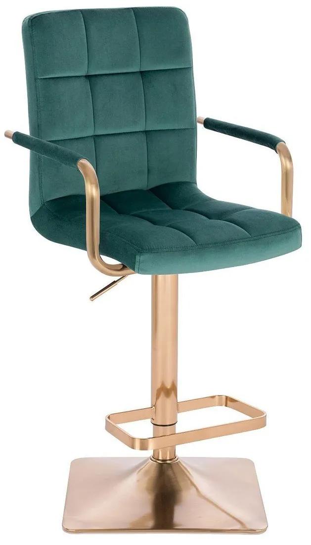 LuxuryForm DESIGN Barová stolička VERONA GOLD VELUR na zlatej hranatej podstave - zelená