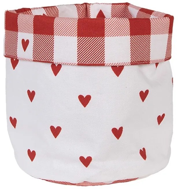 Bielo-červený károvaný košík na pečivo so srdiečkami Love It - Ø 15*16 cm