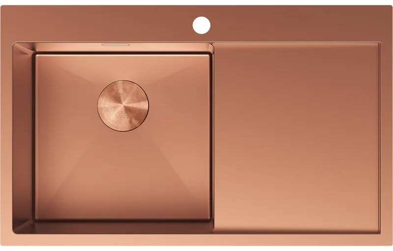 Mexen Exar, 1-komorový nerezový drez s odkvapkávačom, ľavý, 780 x 480 mm, brúsená meď, 6433781010L-65
