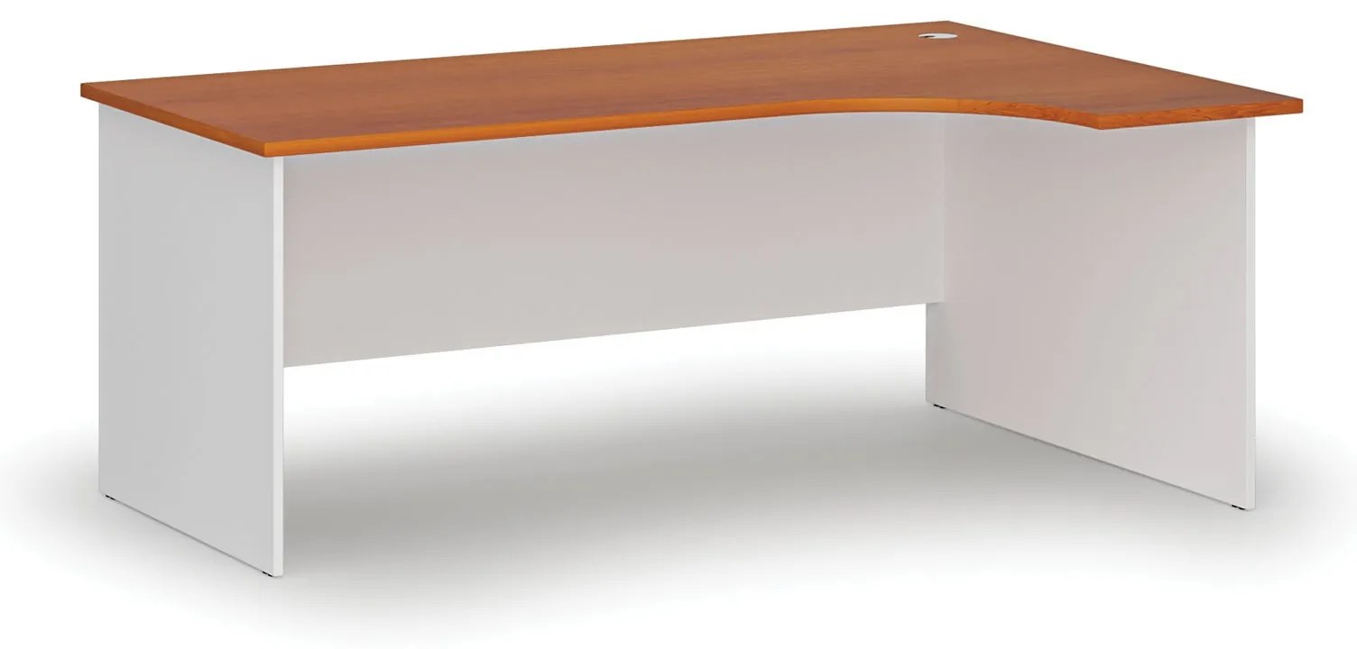 Rohový kancelársky písací stôl PRIMO WHITE, 180x120 cm, pravý, biela/čerešňa