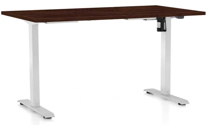 Výškovo nastaviteľný stôl OfficeTech A, 140 x 80 cm, biela podnož, wenge