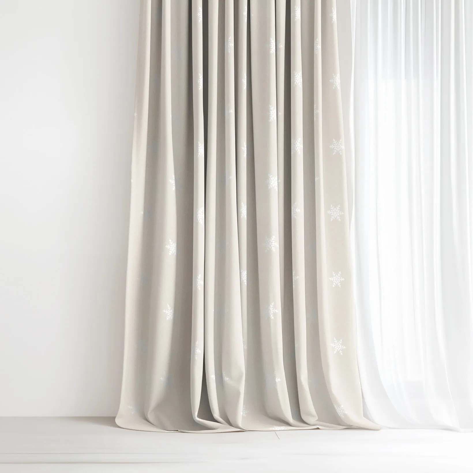 Goldea dekoračný záves natura – snehové vločky na režnej 220x135 cm