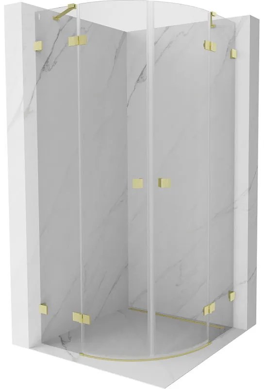 Mexen Lunar, polkruhový výklopný sprchový kút 70 x 70 cm, 8mm číre sklo, zlatý matný profil, 833-070L-070P-55-00
