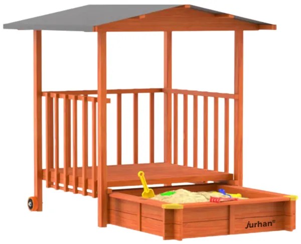 Jurhan Pieskovisko s verandou SUNNY, 130x130x143cm, hnedá/šedá