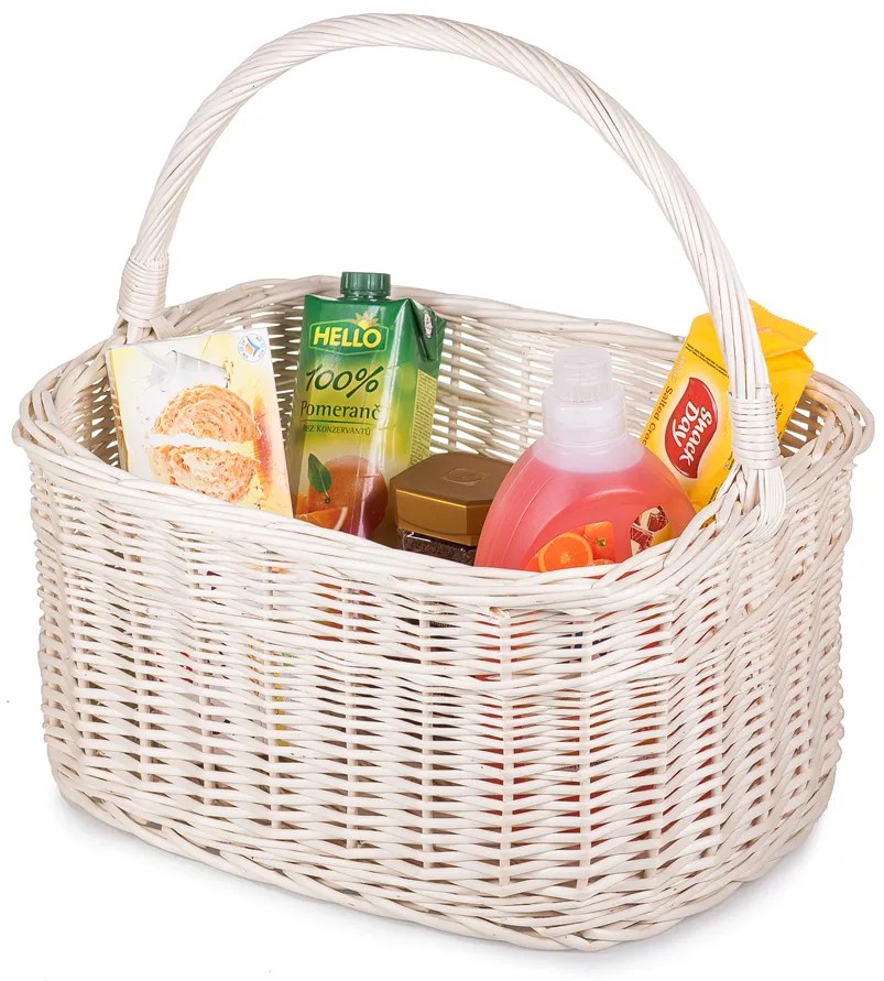 Nákupný kôš prútený bielený Kvinna VII.š. 43 x hl. 31 x v. 22/38(cm)