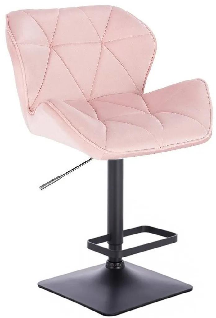 LuxuryForm DESIGN Barová stolička MILANO VELUR na čiernej hranatej podstave - svetlo ružová