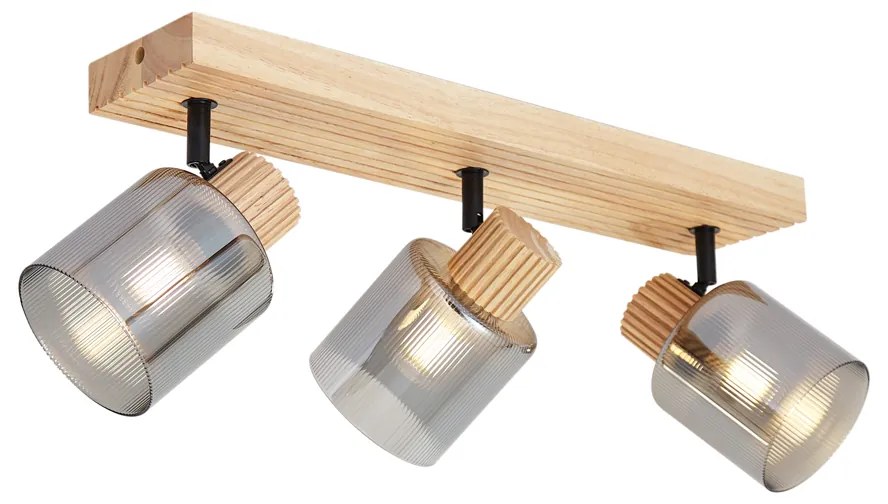 Moderné bodové svietidlo drevené s dymovým sklom 3-svetlá otočné a naklápacie - Gracy