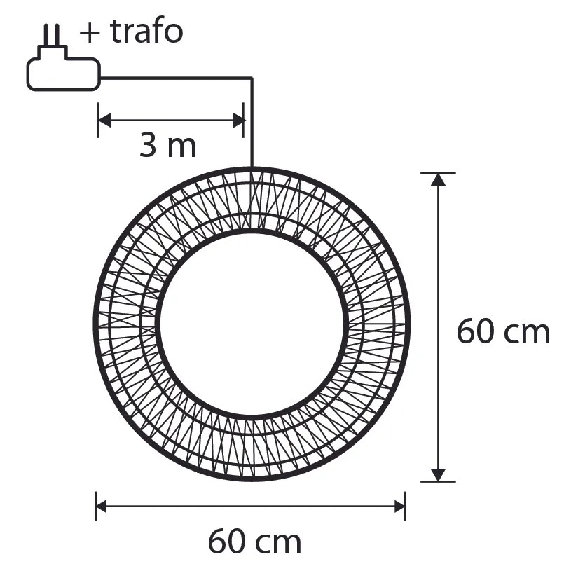 Vianočné závesné svetlo Veniec strieborný 60cm vr. LED IP44 - Nawa