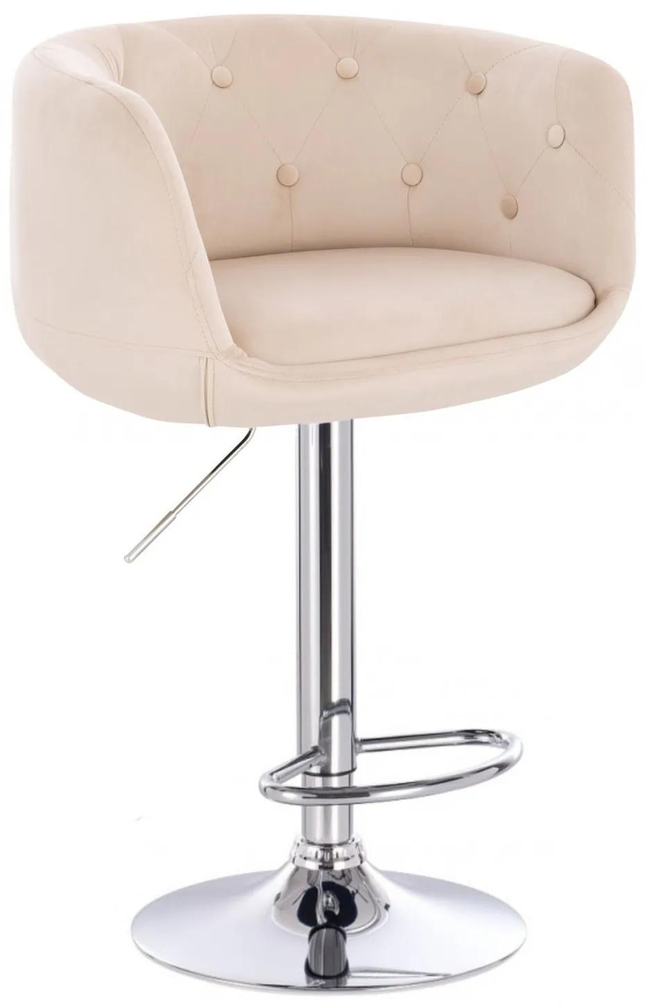 LuxuryForm DESIGN Barová stolička MONTANA VELUR na striebornom tanieri - krémová