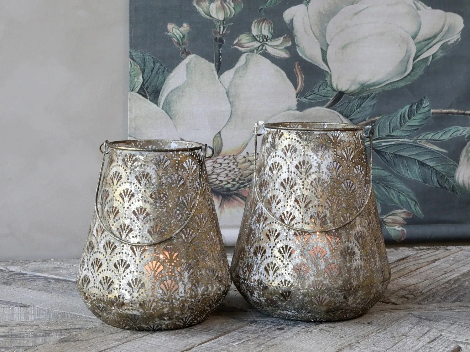 Champagne antik kovový lampáš Vireon - Ø23 *28 cm