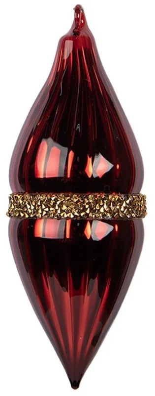Červená sklenená ozdoba špicatá banka so zlatým zdobením - Ø 6*17 cm