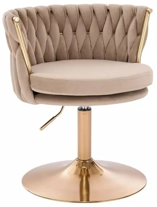 LuxuryForm DESIGN Stolička LYON VELUR na zlatom tanieri - latte
