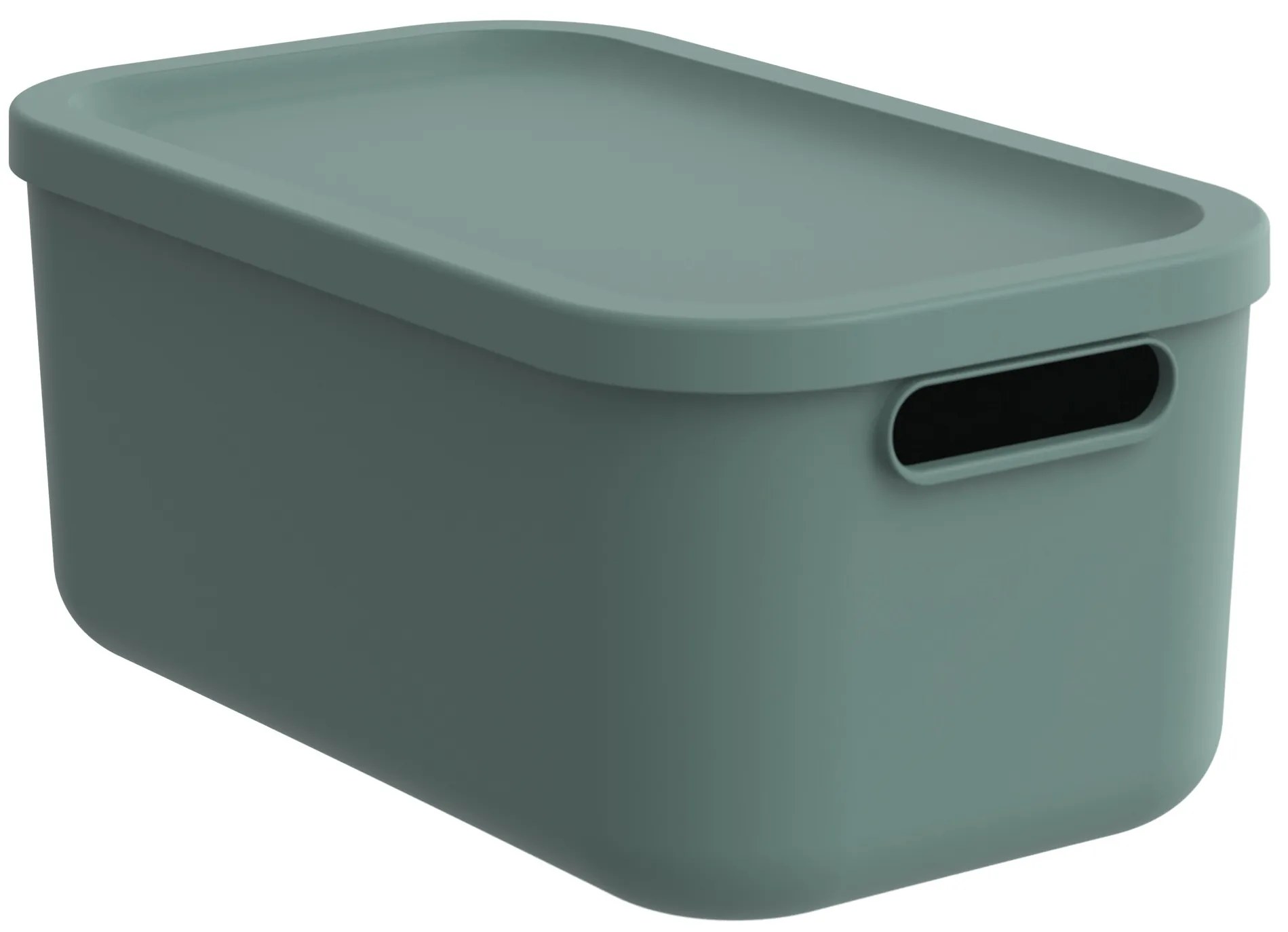 Úložný box, rovný s vekom, 12 l, matne zelený ALBU LIGHT, 40x24x18