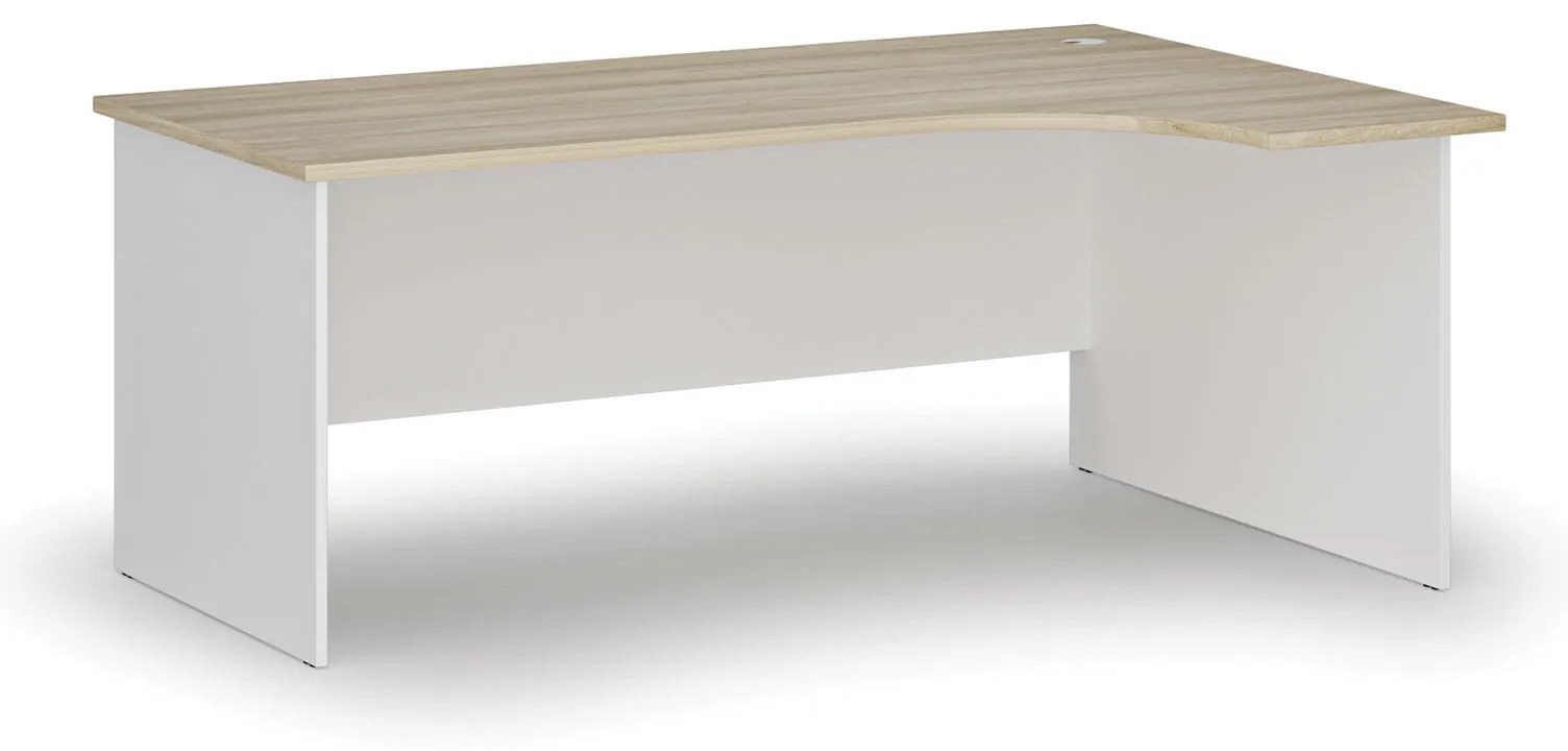 Rohový kancelársky písací stôl PRIMO WHITE, 180x120 cm, pravý, biela/dub prírodný