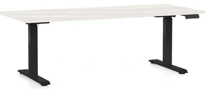 Výškovo nastaviteľný stôl OfficeTech D, 180 x 80 cm, čierna podnož, biely jaseň