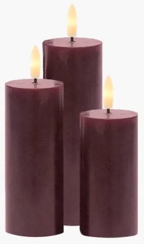 SIRIUS Dobíjacie voskové sviečky LED Herring, bordová farba, 3ks