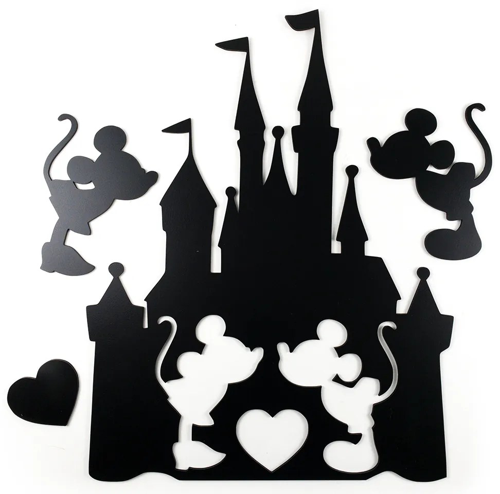 Veselá Stena Drevená nástenná dekorácia Mickey a Minnie na Zámku čierny
