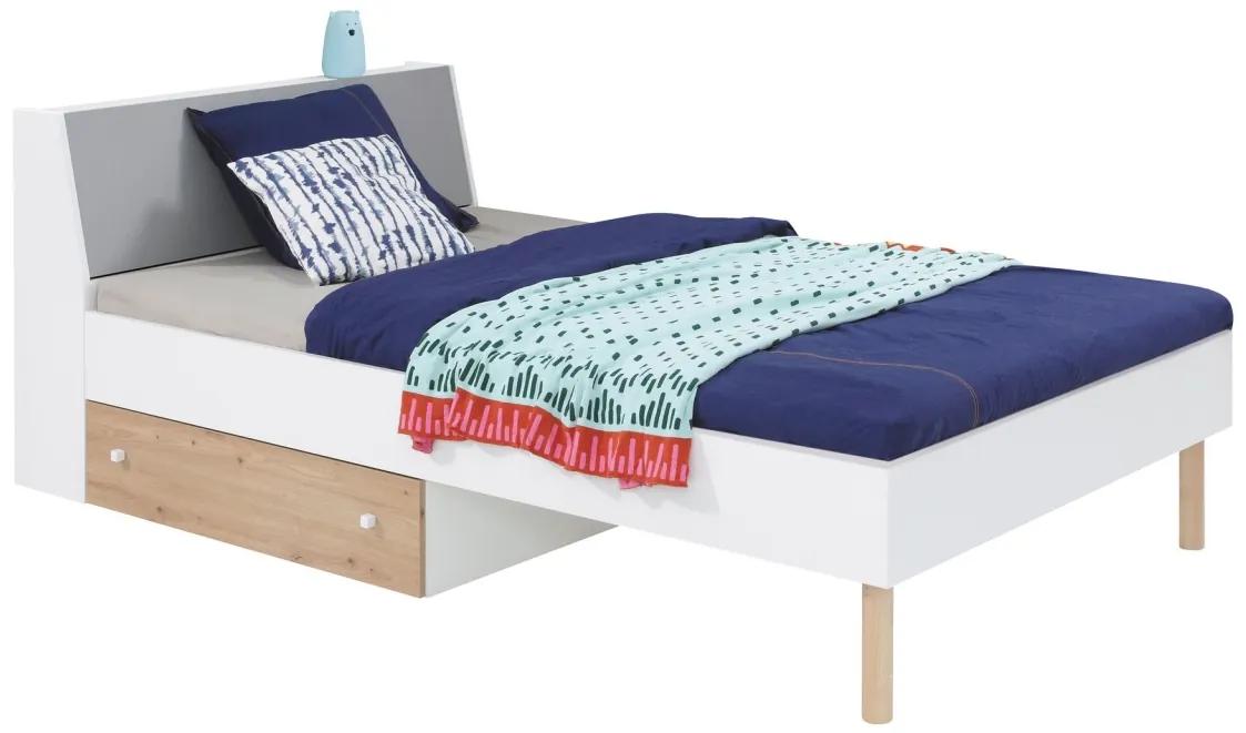 Detská posteľ Rasmus 90x200cm - biela/sivá/dub artisan