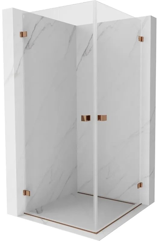 Mexen Lunar-B Duo, výklopný sprchový kút 75 x 75 cm, 8mm číre sklo, profil ružové zlato, 832-075L-075P-60-00