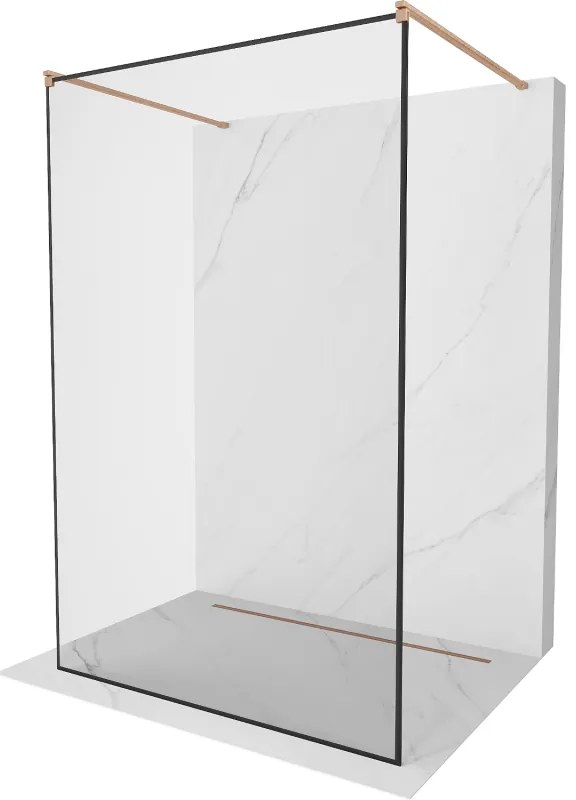 Mexen Kioto, sprchová zástena Walk-In 120 x 200 cm, 8mm sklo čierny vzor, medený matný profil, 800-120-002-65-70