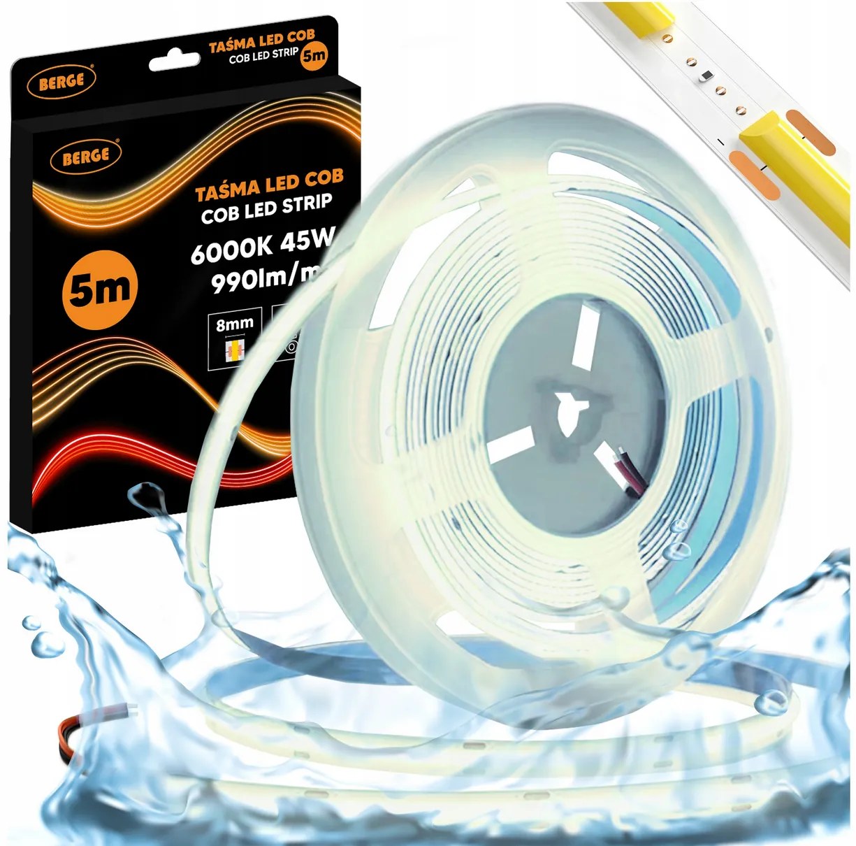 BERGE LED pásik COB Neon 12V - 480D - 9W/m - IP67 - 990lm - 5m - studená farba