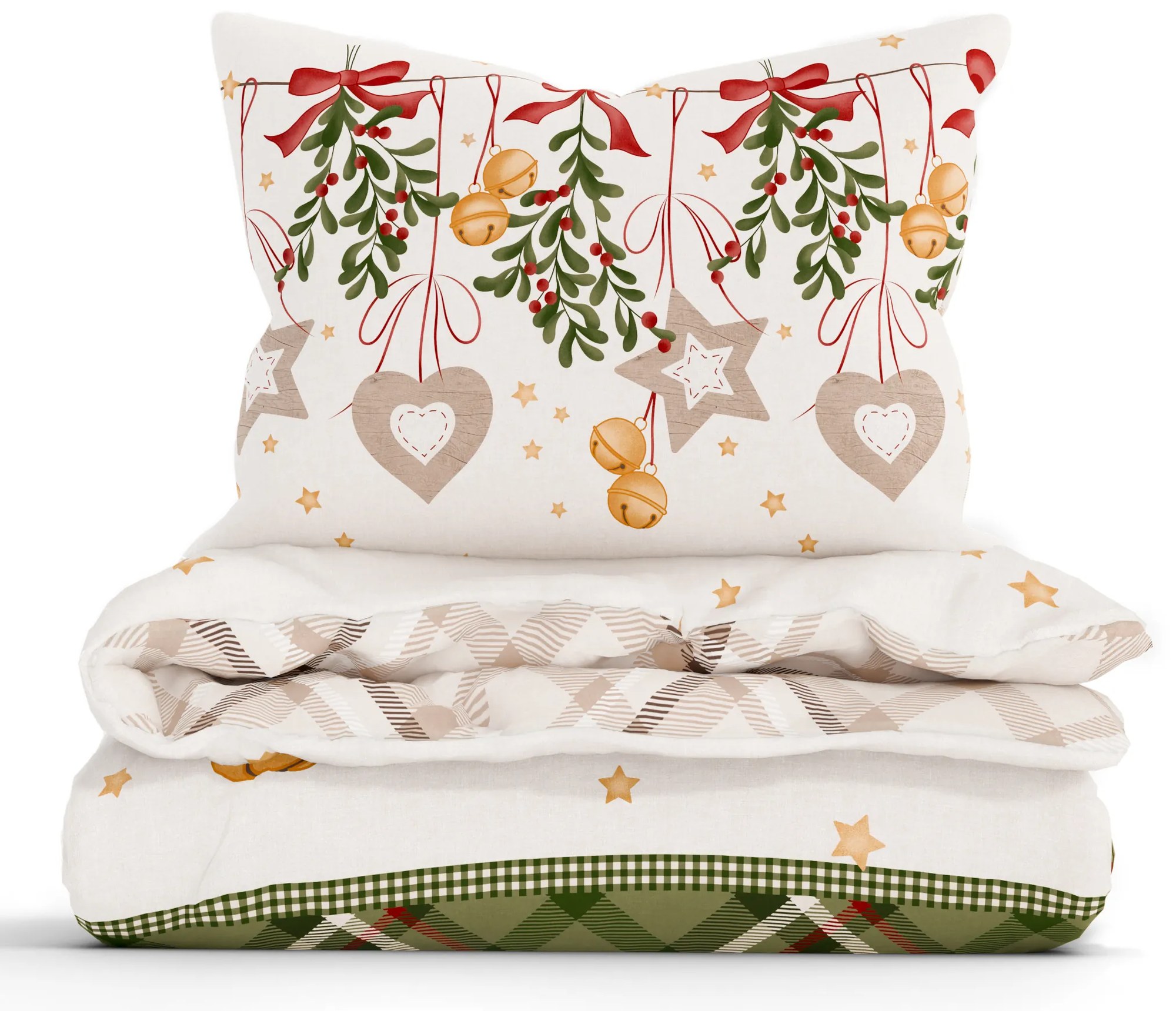 Vianočné francúzske bavlnené obliečky Renforcé - Kúzlo Vianoc krémové