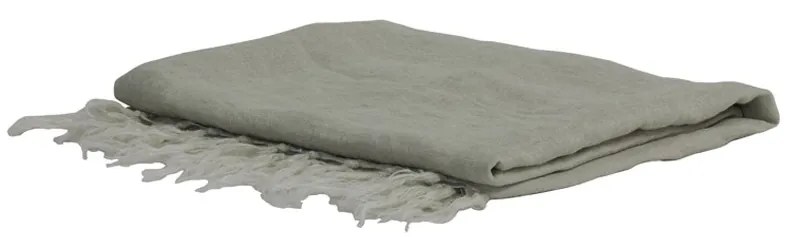 Šedo-zelený ľanový pléd Medi green - 130 * 170 cm