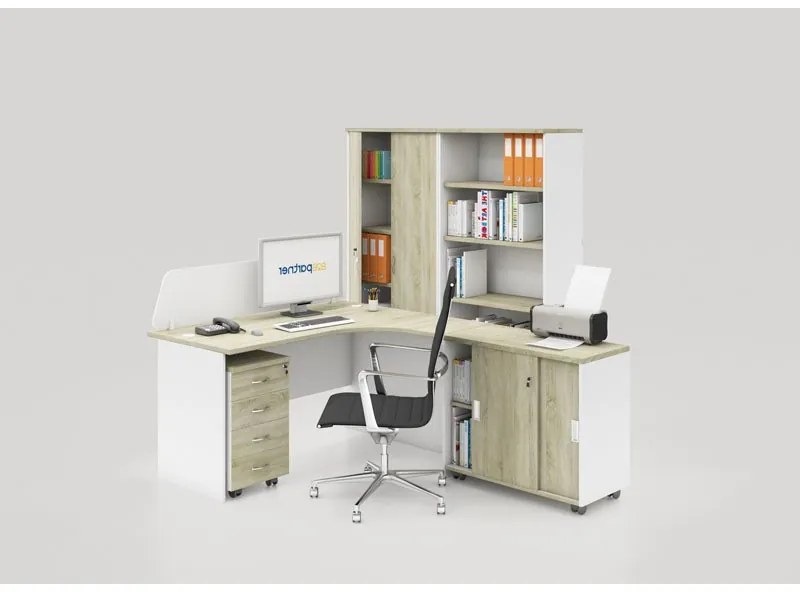 Zostava kancelárskeho nábytku MIRELLI, typ C, pravá, biela / dub sonoma