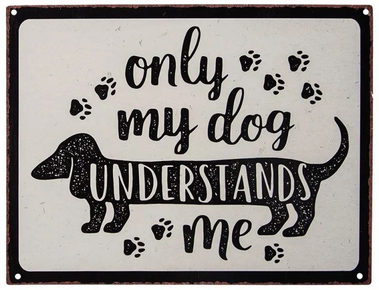 Béžová nástenná kovová ceduľa My dog Understands me - 33*25 cm