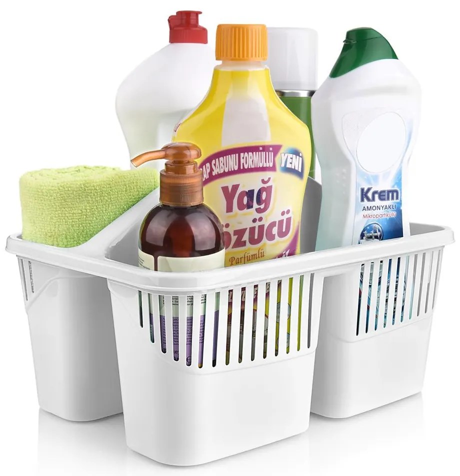 Orion Organizér na čistiace potreby, delený košík, biely TINA, 30 x 23 x 17 cm