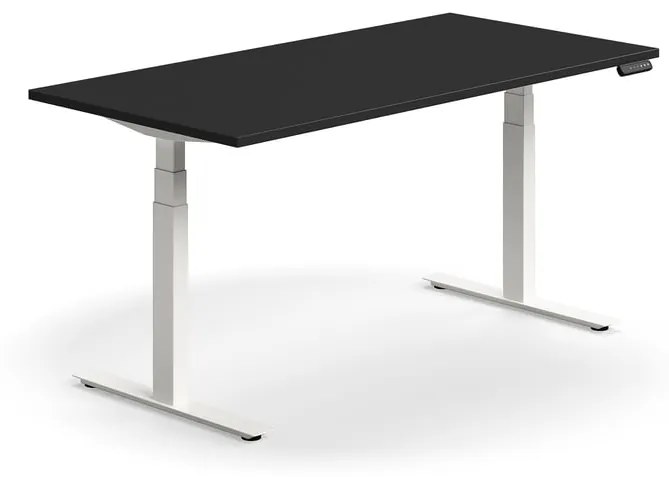 Výškovo nastaviteľný stôl QBUS, rovný, 1600x800 mm, biely rám, čierna