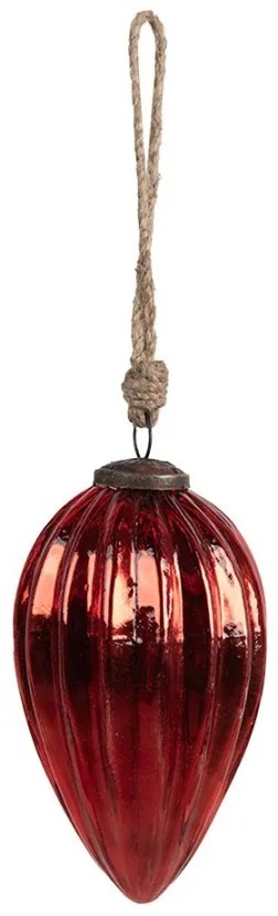 Červená sklenená vianočná ozdoba s vrúbkami M - Ø 7*11 cm