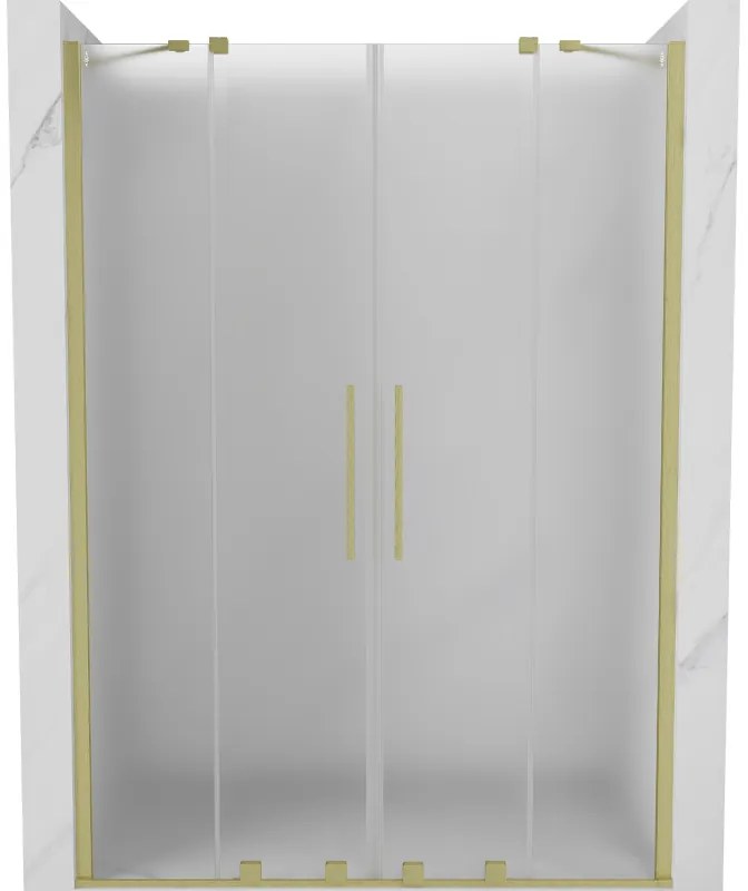 Mexen Velar Duo, posuvné sprchové dvere do otvoru 140 cm, 8mm sklo námraza, zlatá matná, 871-140-000-32-55