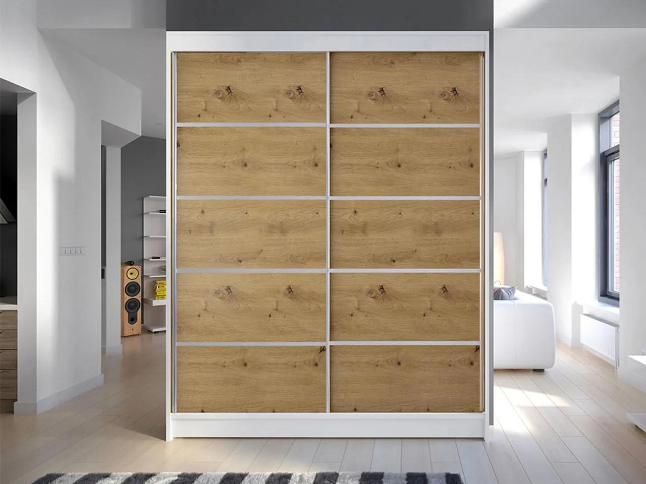 Skriňa s posuvnými dverami Bianca IV (biela + dub artisan) (bez osvetlenia). Vlastná spoľahlivá doprava až k Vám domov. 1060476