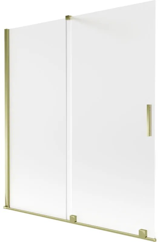 Mexen Velar, 2-krídlová posuvná vaňová zástena 150 x 150 cm, 8mm sklo námraza, zlatá lesklá, 896-150-000-31-50