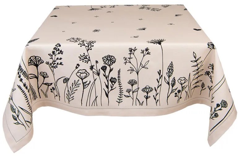 Béžový bavlnený obrus s kvetinami květinami Flora And Fauna - 150*250cm