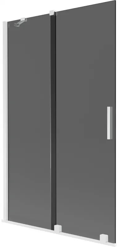 Mexen Velar, 2-krídlová posuvná vaňová zástena 110 x 150 cm, 8mm šedé sklo, biela matná, 896-110-000-41-20