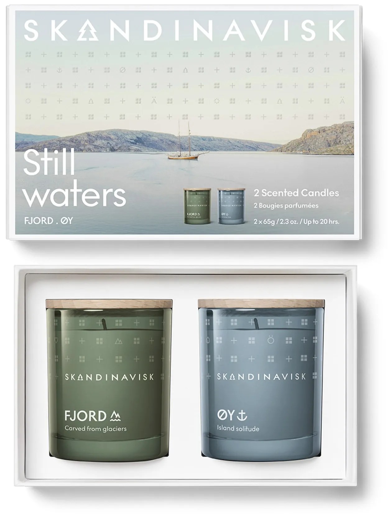 SKANDINAVISK Darčekový set sviečok Still Waters – FJORD and ØY – 2 x 65 g
