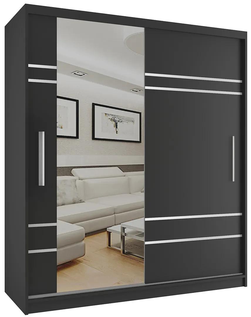 Šatníková skriňa 158 cm Belini čierny mat s posuvnými dverami a zrkadlom MP SZP3/1/B/B/0/AL