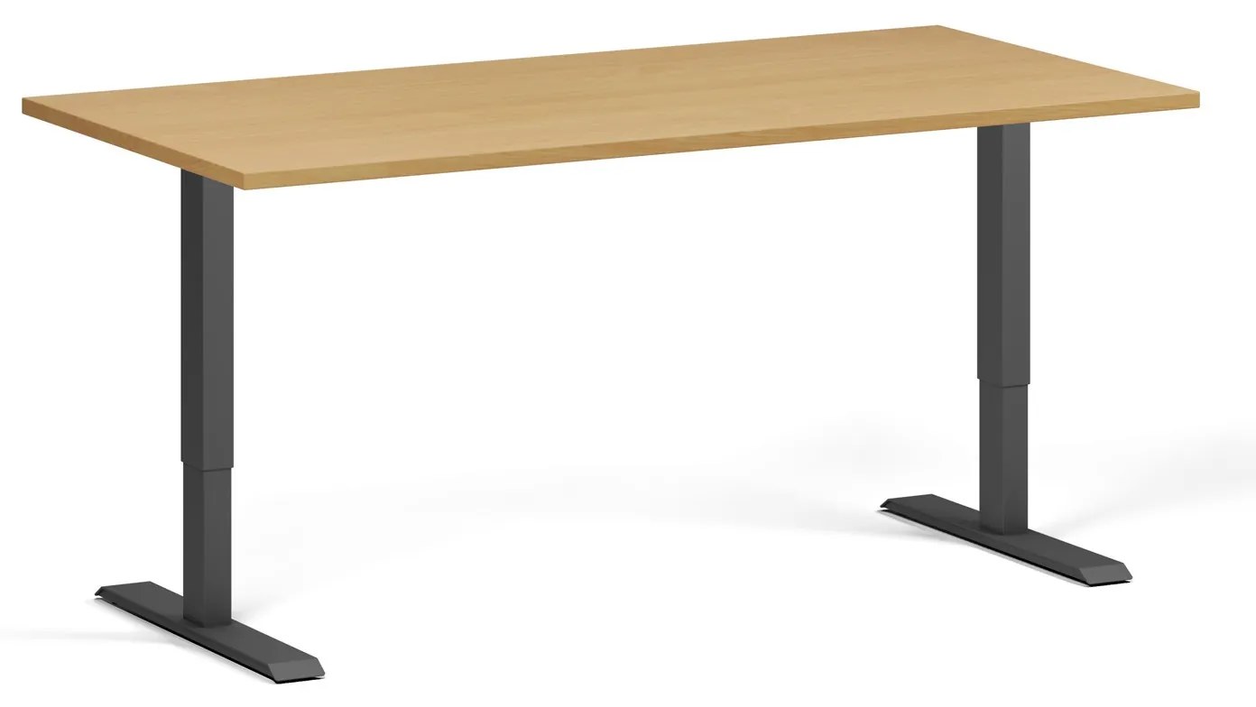 Výškovo nastaviteľný stôl, 160x80 cm, 1 motor, čierna podnož, buk