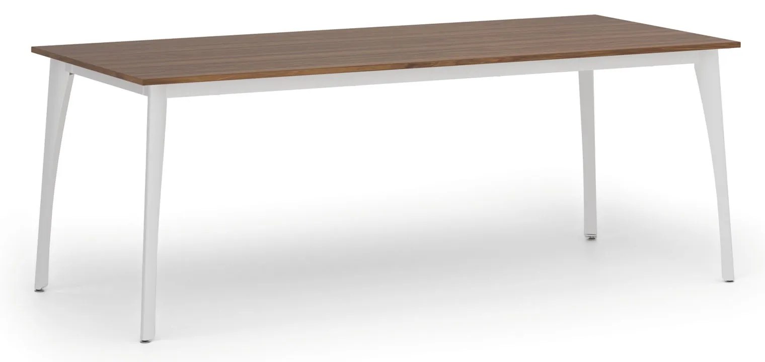 Rokovací kancelársky stôl PRIMO OMEGA, 200x90 cm, biela podnož, orech