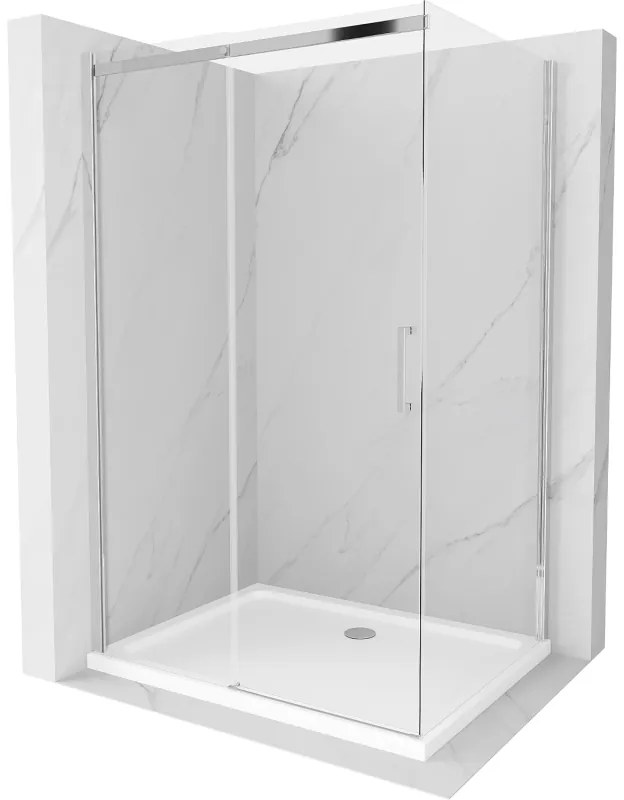 Mexen Omega, sprchovací kút s posuvnými dverami 130 (dvere) x 100 (stena) cm, 8mm číre sklo, chrómový profil + slim sprchová vanička 5cm, 825-130-100-01-00-4010
