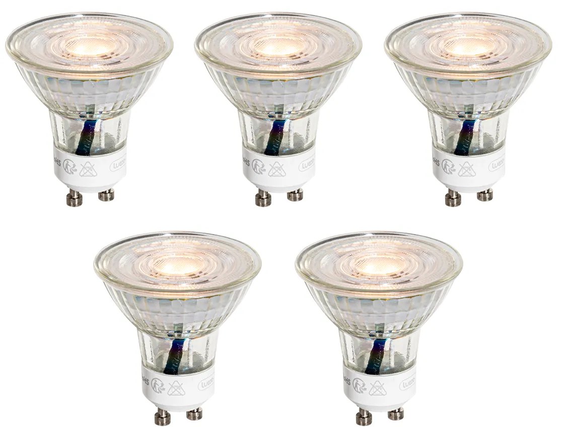 Sada 5 GU10 50mm LED žiaroviek číra 3W 200 lm 2200K