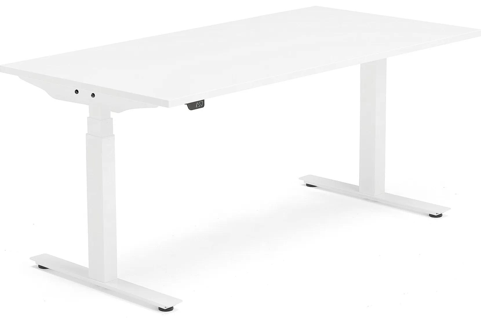 Výškovo nastaviteľný stôl MODULUS, T-rám, 1600x800 mm, biela/biela